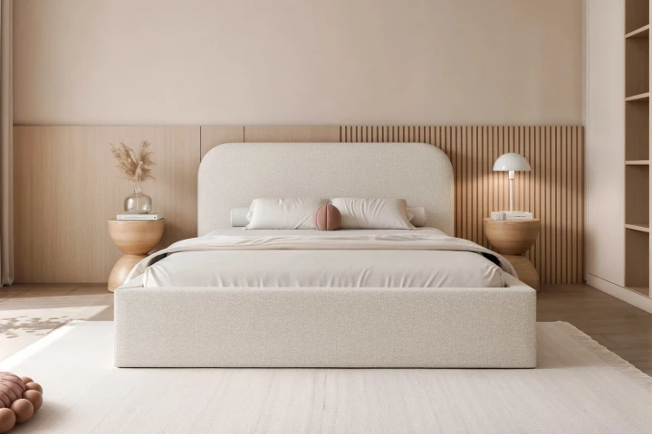 Łóżko tapicerowane z pojemnikiem na pościel Lunaro