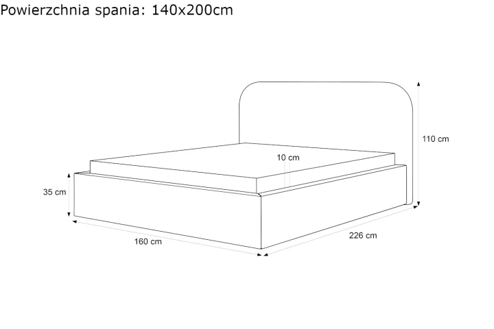 Łóżko tapicerowane z pojemnikiem na pościel Lunaro wymiary 140
