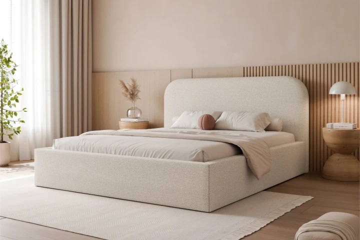 Łóżko tapicerowane z pojemnikiem na pościel Lunaro Ecru