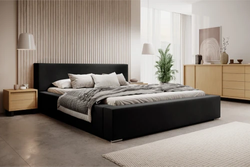 Łóżko tapicerowane z pojemnikiem na pościel i stelażem Calvero Czarny