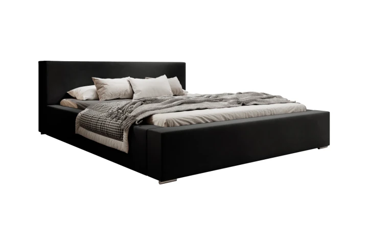 Łóżko tapicerowane z pojemnikiem na pościel i stelażem Calvero Czarny