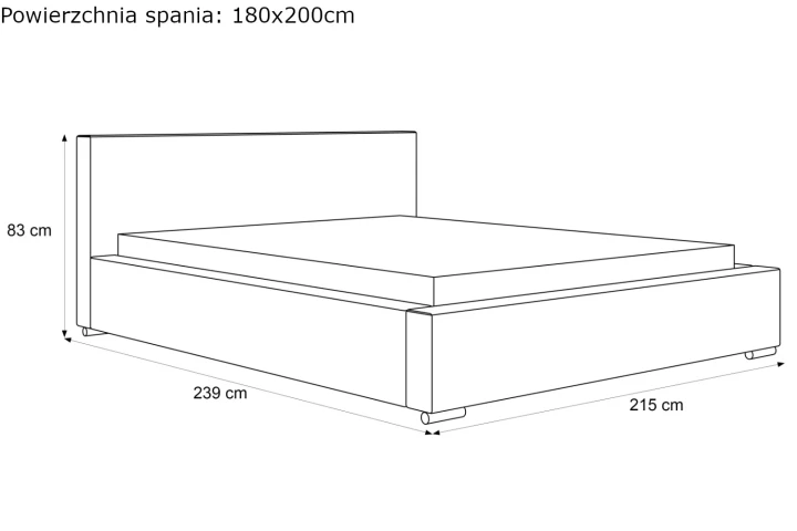 Łóżko tapicerowane z pojemnikiem na pościel i stelażem Calvero wymiary 180