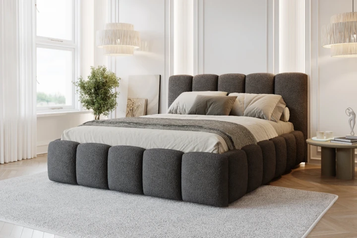 Łóżko tapicerowane z pojemnikiem i metalowym stelażem Nubela - Quelle 92