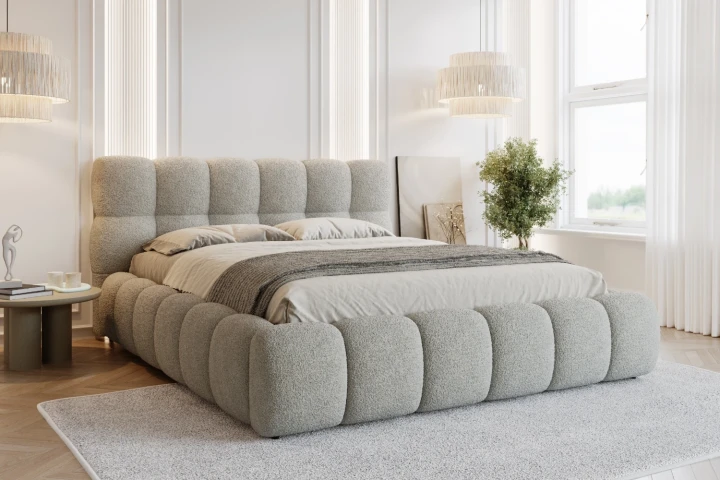 Łóżko tapicerowane z pojemnikiem i metalowym stelażem Puffo - Quelle 83