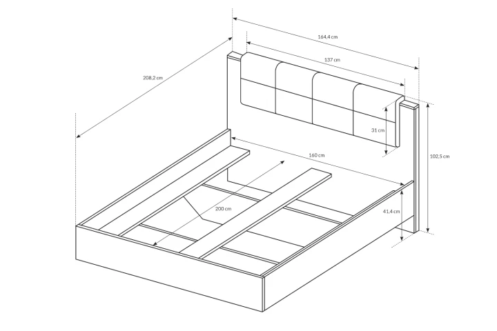 Łóżko drewniane 160x200 cm Spark wymiary