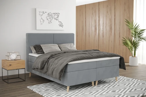 Łóżko kontynentalne z pojemnikiem na pościel Rivano Jasny Szary