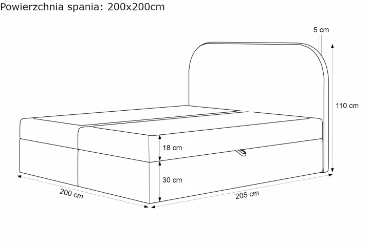 Łóżko kontynentalne z pojemnikiem na pościel Lunaro wymiary 200