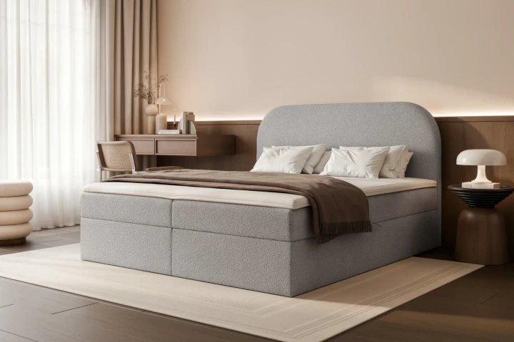 Łóżko kontynentalne z pojemnikiem na pościel Lunaro Popiel