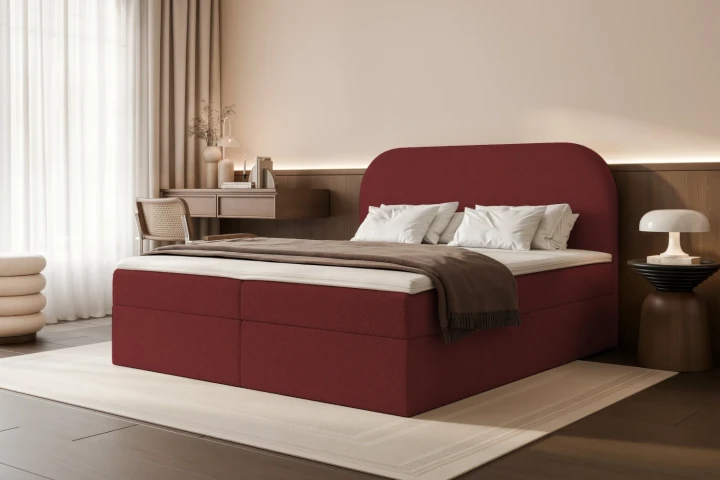 Łóżko kontynentalne z pojemnikiem na pościel Lunaro Bordowy