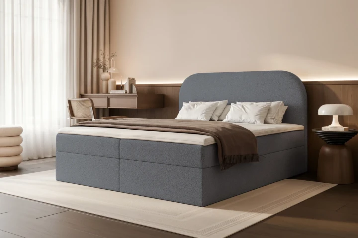 Łóżko kontynentalne z pojemnikiem na pościel Lunaro Stalowy Szary