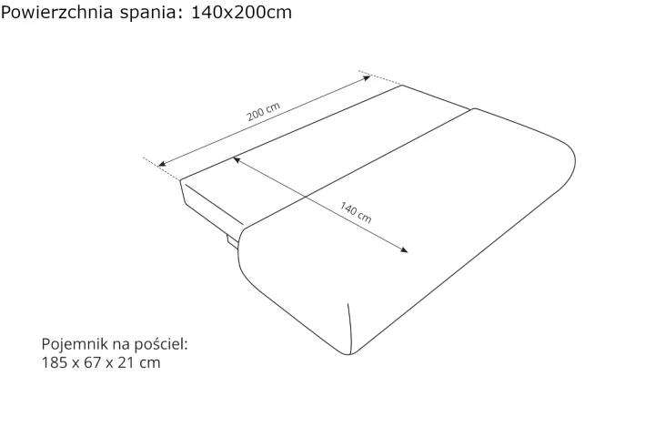 Kanapa z funkcją spania i pojemnikiem Duna wymiary