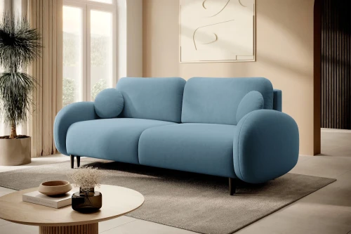 Kanapa z funkcją spania i pojemnikiem na pościel Cloudia Niebieska