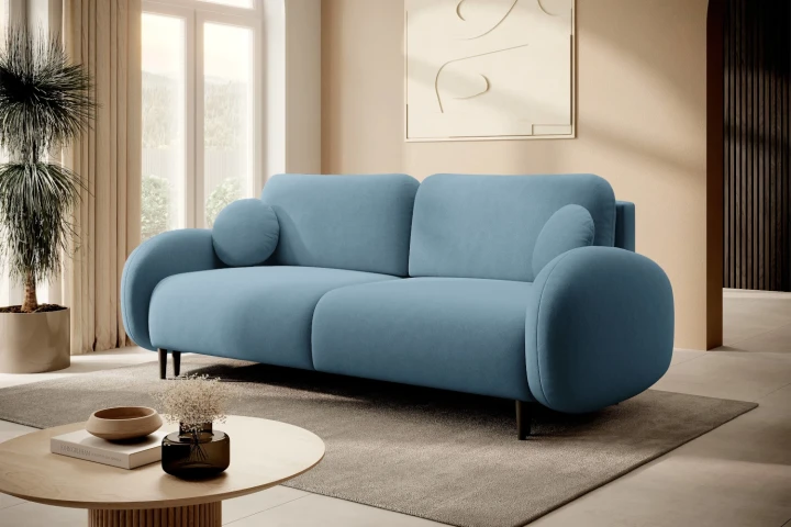 Kanapa z funkcją spania i pojemnikiem na pościel Cloudia Niebieska