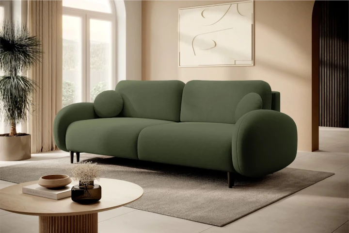 Kanapa z funkcją spania i pojemnikiem na pościel Cloudia Zielona