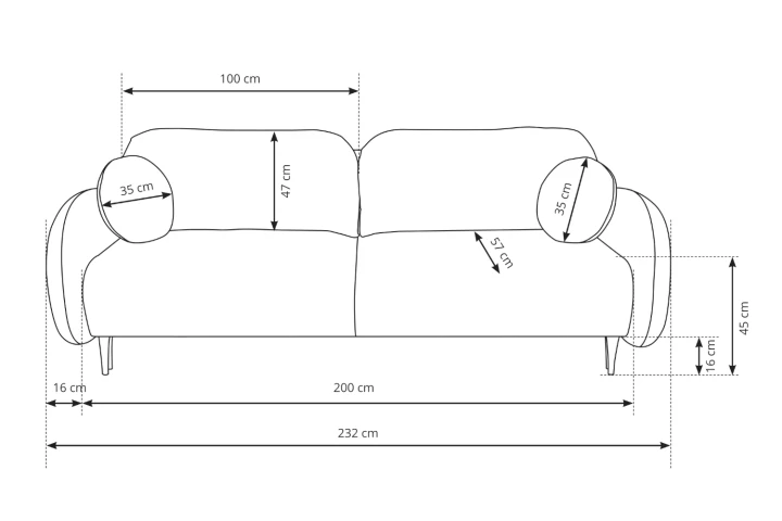 Kanapa z funkcją spania i pojemnikiem na pościel Mochi wymiary