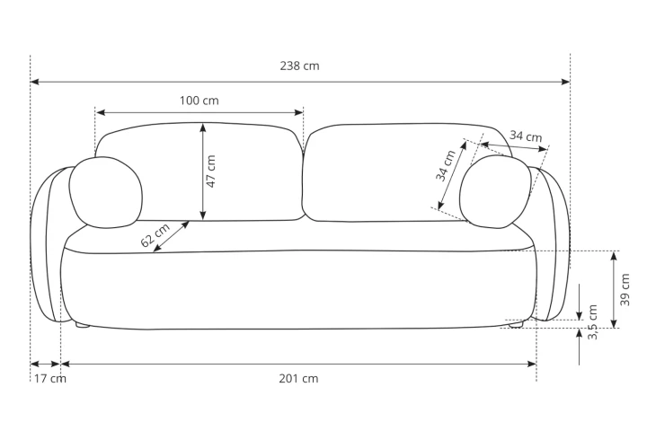 Kanapa z funkcją spania i pojemnikiem na pościel Mochi wymiary