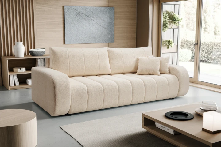 Kanapa z funkcją spania i pojemnikiem na pościel Noma Jasny Beż