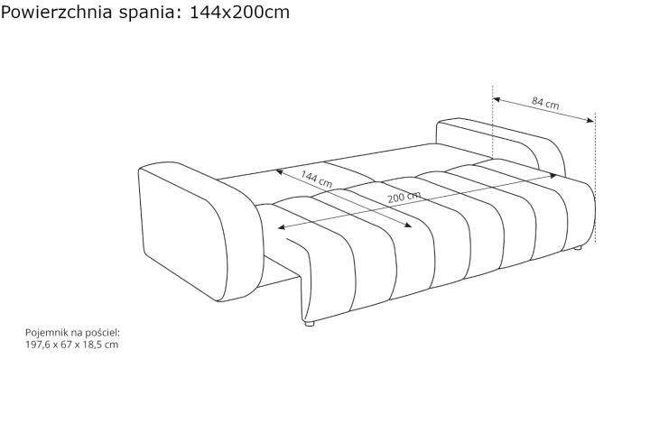 Kanapa z funkcją spania i pojemnikiem na pościel Noma wymiary