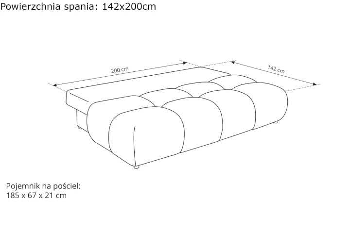 Kanapa z funkcją spania Nami wymiary