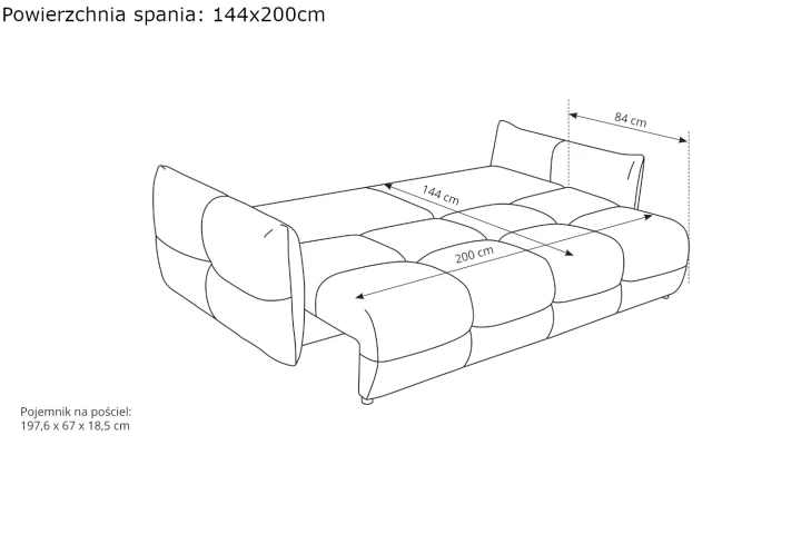 Sofa Nubi z funkcją spania i pojemnikiem wymiary