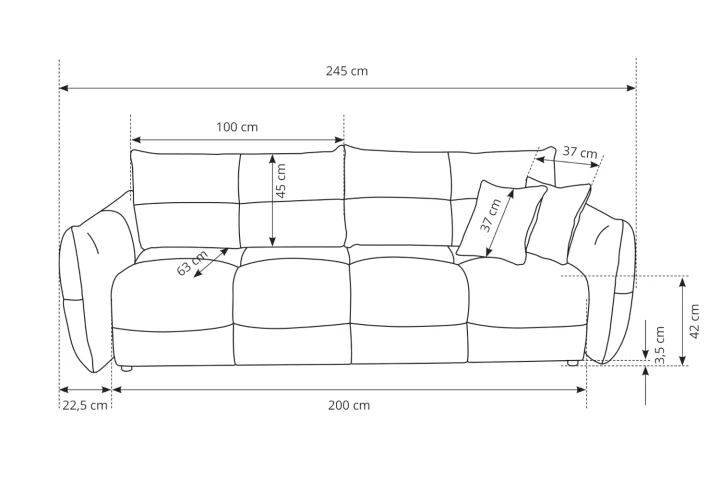 Sofa Nubi z funkcją spania i pojemnikiem wymiary
