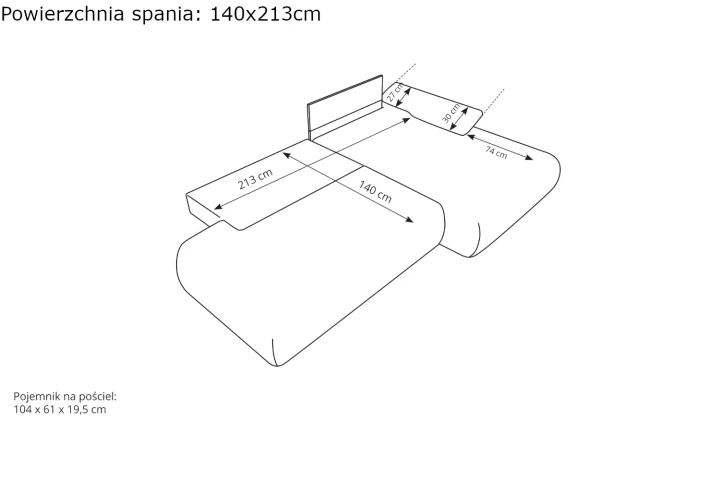 Narożnik z funkcją spania i pojemnikiem Duna wymiary