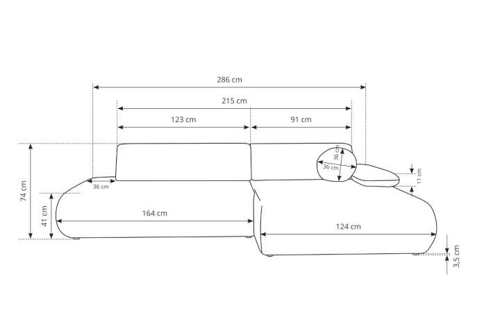 Narożnik z funkcją spania i pojemnikiem Duna wymiary