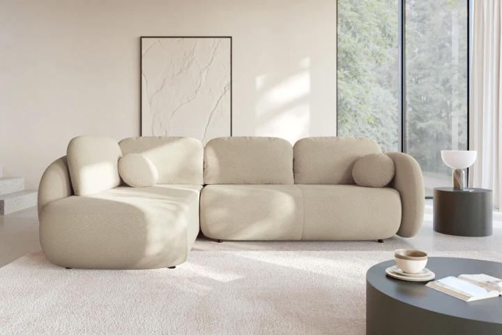 Narożnik do salonu z funkcją spania Mochi Beżowy