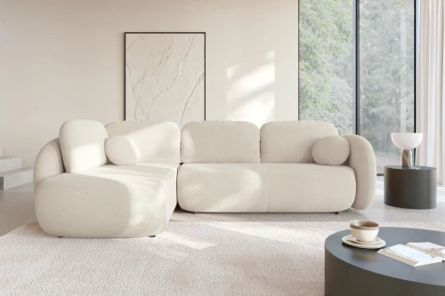 Narożnik do salonu z funkcją spania Mochi Kremowy