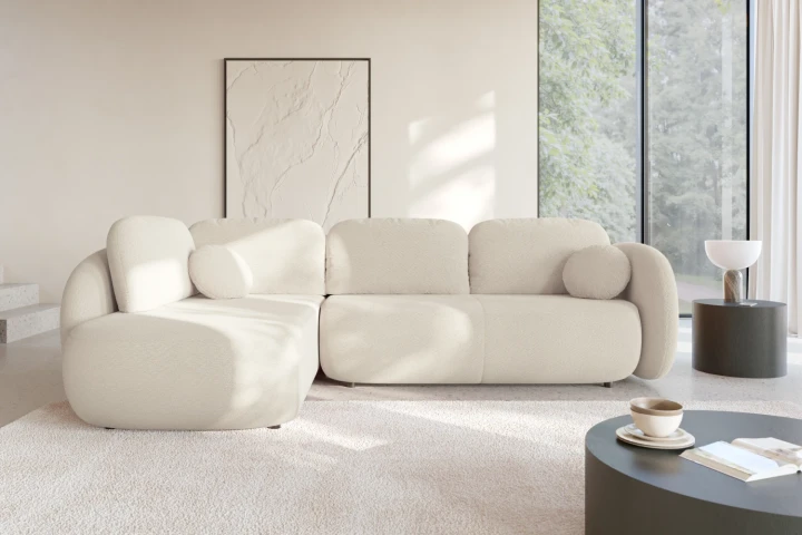 Narożnik do salonu z funkcją spania Mochi Kremowy