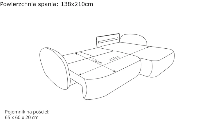Narożnik L z funkcją spania i pojemnikiem Mochi wymiary