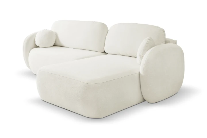 Narożnik L z funkcją spania i pojemnikiem Mochi Kremowy