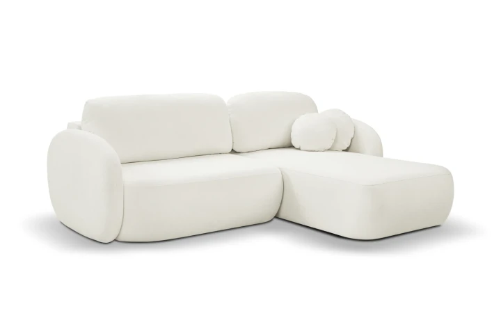 Narożnik L z funkcją spania i pojemnikiem Mochi Kremowy