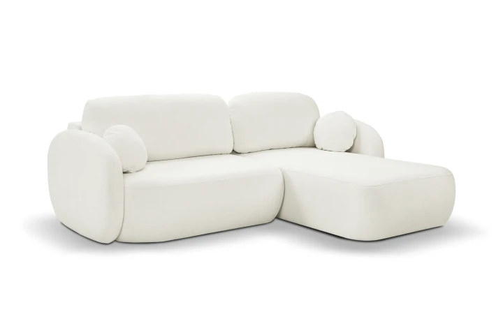 Narożnik L z funkcją spania i pojemnikiem Mochi Kremowy