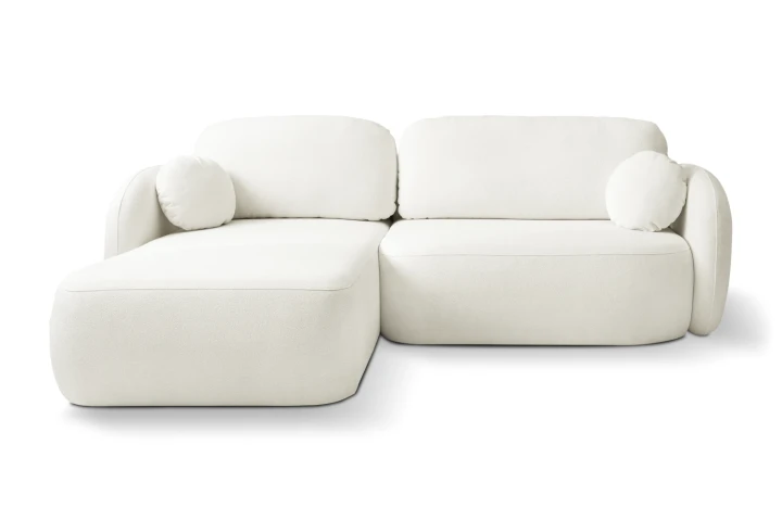 Narożnik L z funkcją spania i pojemnikiem Mochi Kremowy Lewy