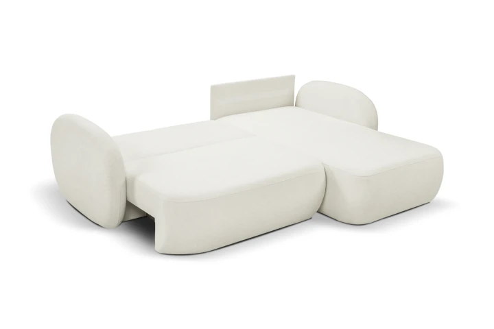 Narożnik L z funkcją spania i pojemnikiem Mochi Kremowy