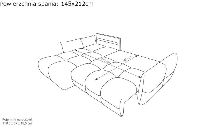 Narożnik Nubi L uniwersalny z funkcją spania i pojemnikiem wymiary