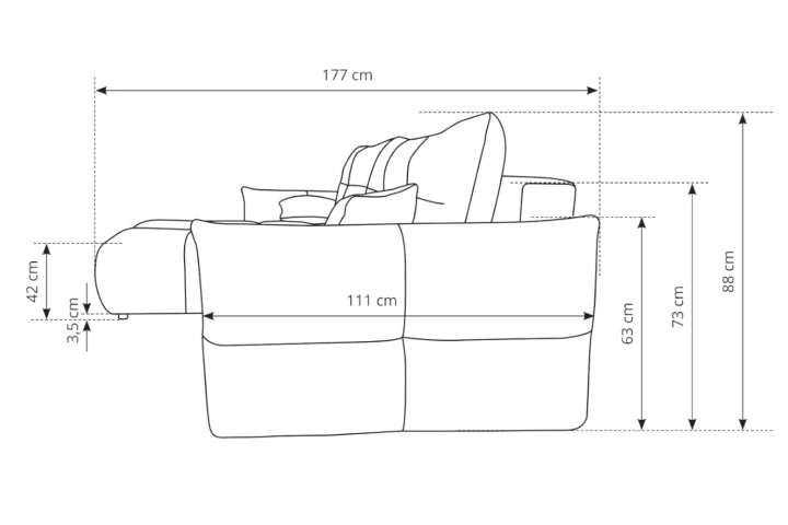 Narożnik Nubi L uniwersalny z funkcją spania i pojemnikiem wymiary