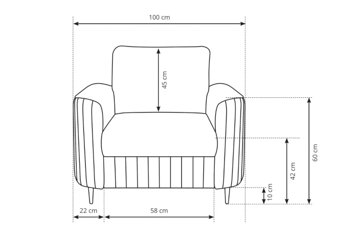 Fotel ze złotymi nogami Elara wymiary