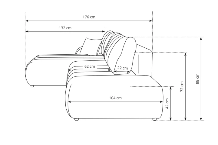 Narożnik z funkcją spania i pojemnikiem na pościel Noma wymiary