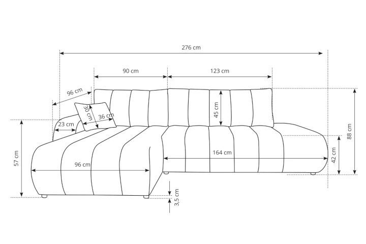 Narożnik z funkcją spania i pojemnikiem na pościel Noma wymiary