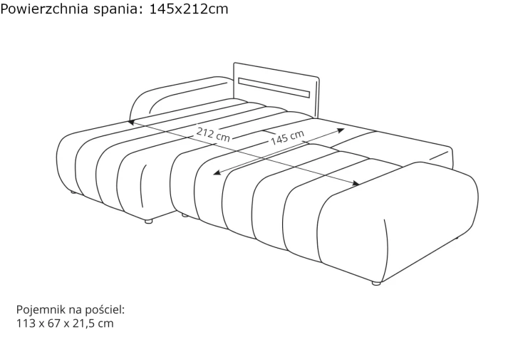 Narożnik z funkcją spania i pojemnikiem na pościel Noma wymiary