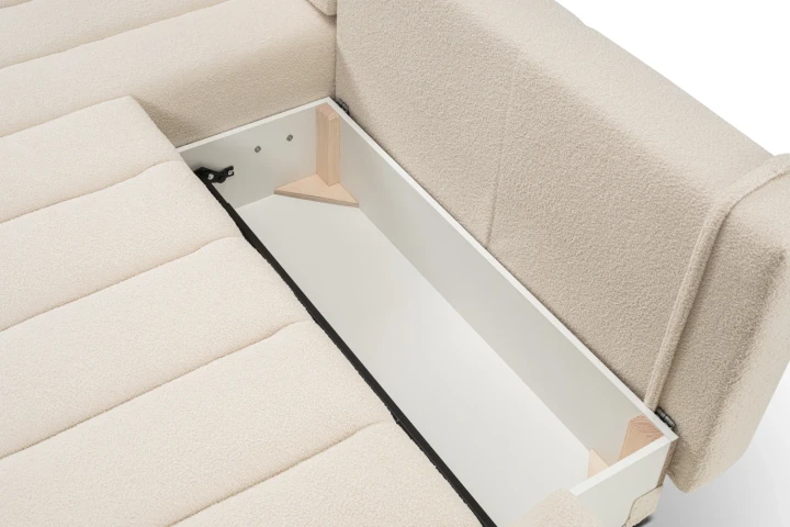 Narożnik z funkcją spania i pojemnikiem na pościel Noma Jasny Beż