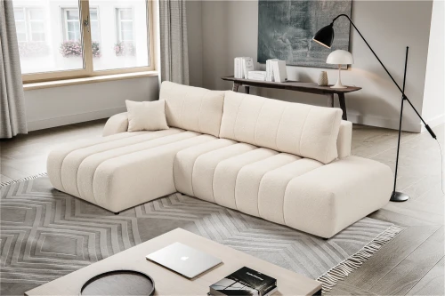 Narożnik z funkcją spania i pojemnikiem na pościel Noma Jasny Beż