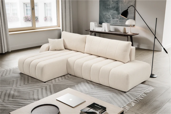 Narożnik z funkcją spania i pojemnikiem na pościel Noma Jasny Beż