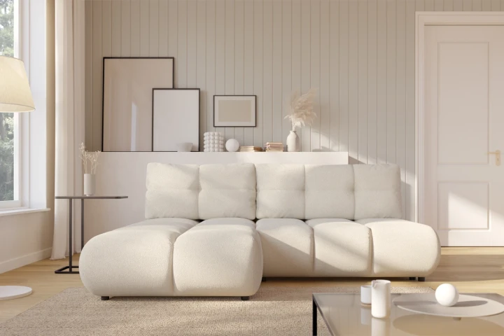 Narożnik Nami z funkcją spania i pojemnikiem na pościel Kremowy