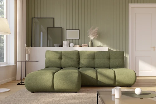 Narożnik Nami z funkcją spania i pojemnikiem na pościel Zielony