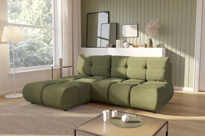 Narożnik Nami z funkcją spania i pojemnikiem na pościel Zielony