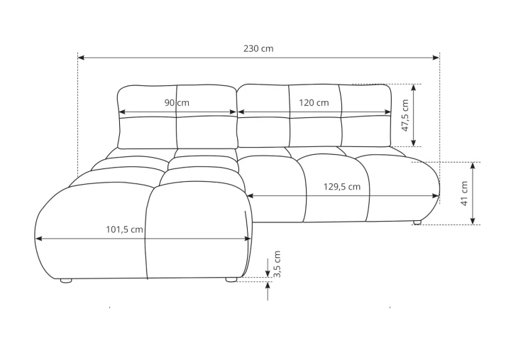 Narożnik Nami z funkcją spania i pojemnikiem na pościel wymiary