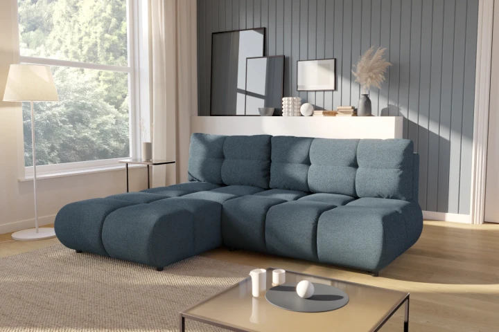 Narożnik Nami z funkcją spania i pojemnikiem na pościel Ciemny Niebieski